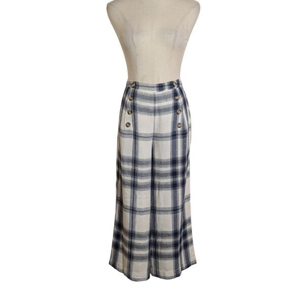 American Eagle Blue Paid Sailor Type Wide Leg Crop Pants - Picture 2 of 9